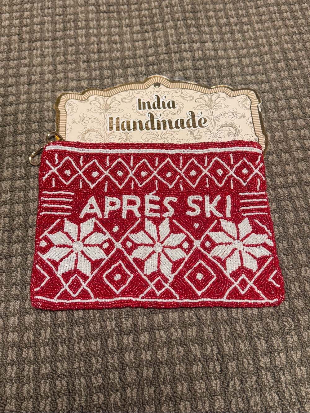 Handmade Red 'Après Ski' Beaded Pouch by India Handmade